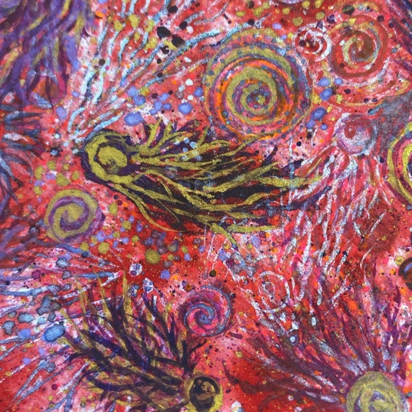 Unframed Original Art Watercolour & Brusho Circular Paper - Space Race AB Artist - Picture 3 of 7